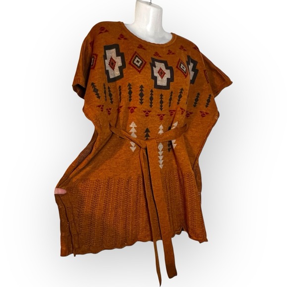 PENDLETON Brown Ashcreek Aztec Virgin Wool Tie Anthropologie Poncho sz XS / S - Picture 15 of 15